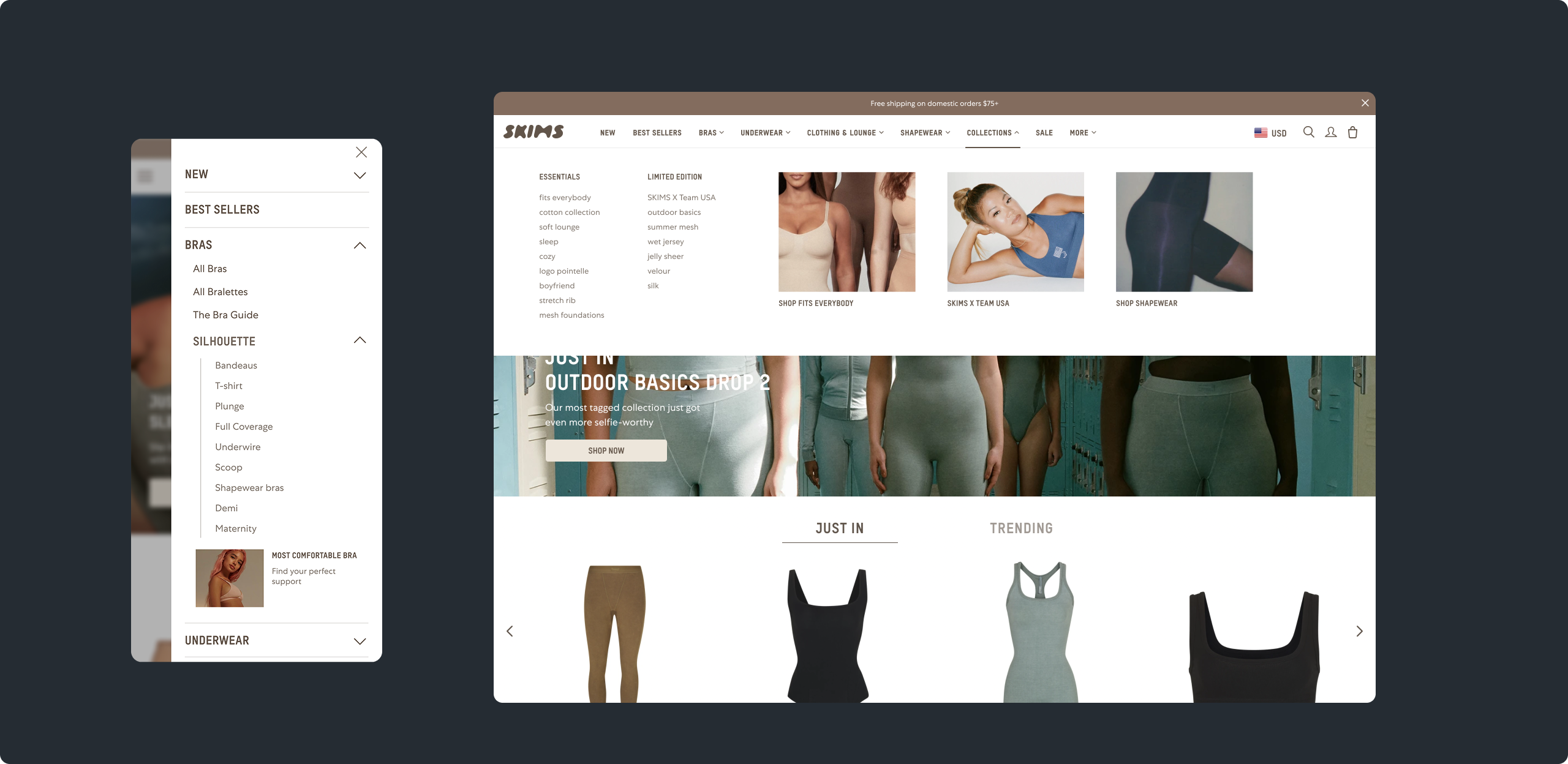 mobile-first approach, e-commerce design on 3 phones
